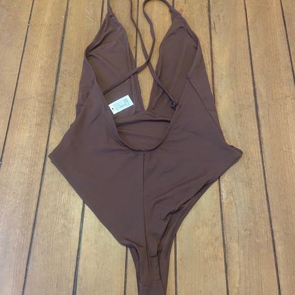Deep V Lace Back One Piece Swimsuit - Picture 2 of 3